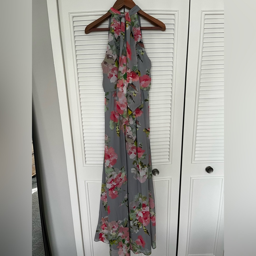 Adrianna Papell Gray Floral Maxi Dress
